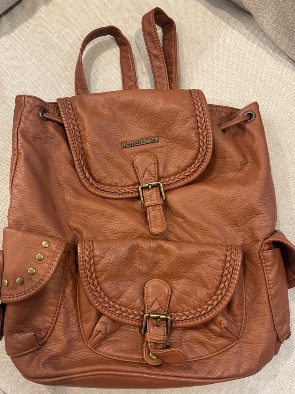 Montana West Soft Washed Leather Drawstring Backpack Purse Brown Boho